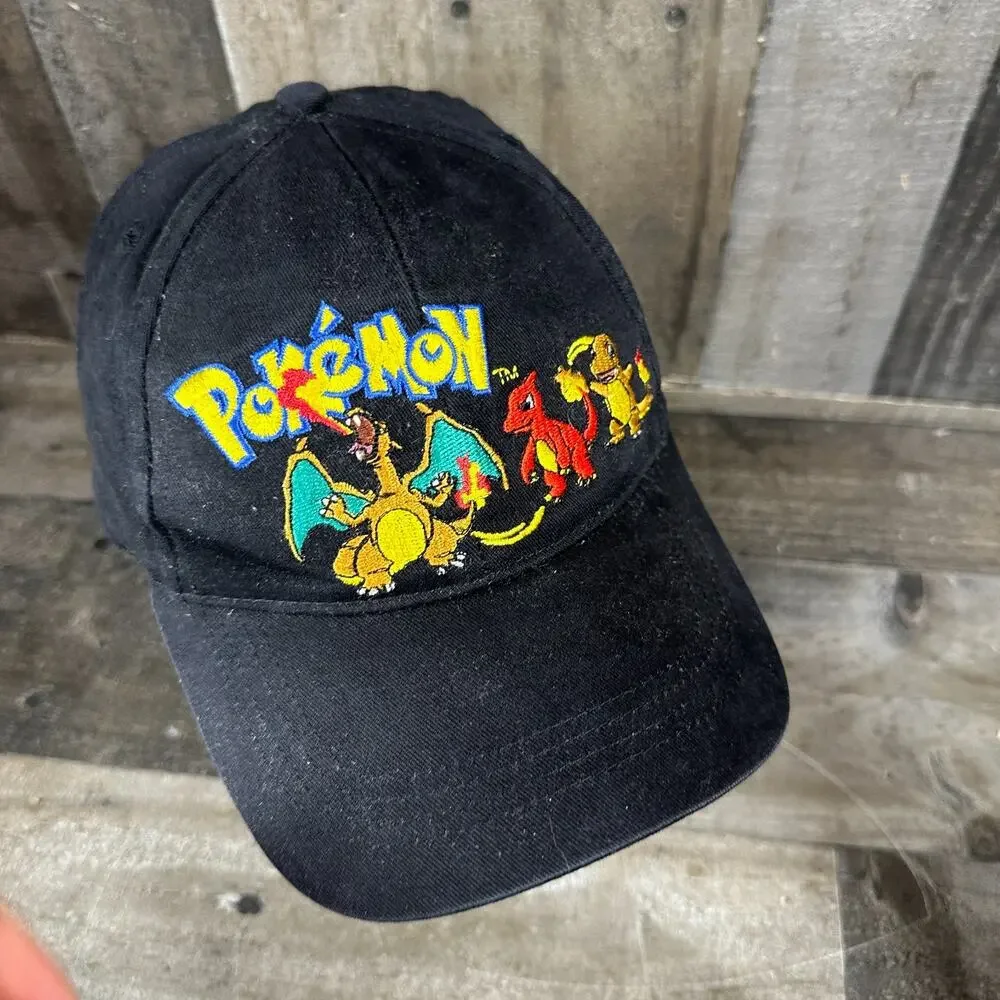 Rare Vintage Pokemon Hat 00's Charizard Charmander‎ Youth Cap Strapback Black